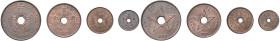 CONGO Leopoldo II (1865-1908) Lotto da 4 monete da 10,5,2,1 Centimes 1888 CU

qFDC e FDC