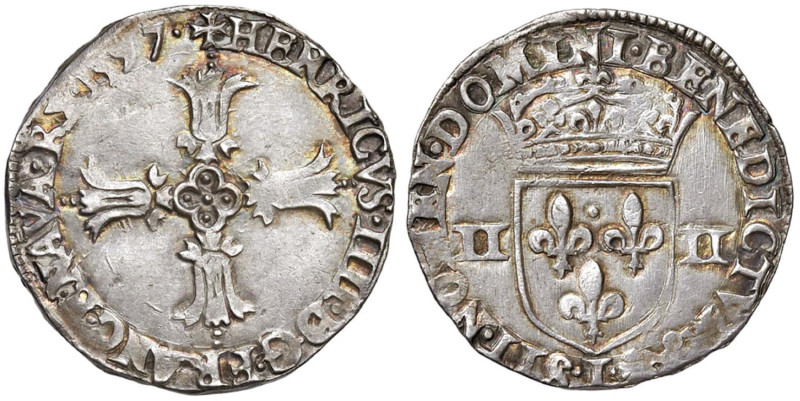 FRANCIA Enrico IV (1589-1610) Quarto di scudo 1597 L (Bayone) - Duplessy 1224 AG...