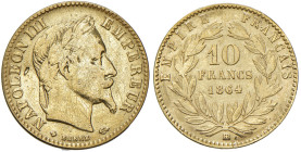FRANCIA Napoleone III (1852-1870) 10 Franchi 1864 BB - Gad. 1015 (g 3,13) AU

MB
