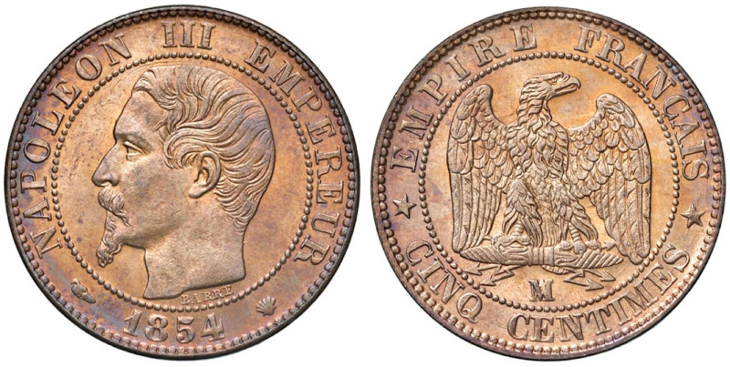 FRANCIA Napoleone III (1852-1870) 5 Centimes 1854 - KM 777.6 CU (g 5,09) R Rame ...