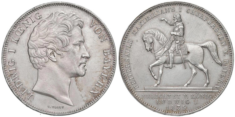 GERMANIA Baviera Luigi I (1825-1848) Doppio tallero 1839 - KM 804 AG (g 37,06) G...