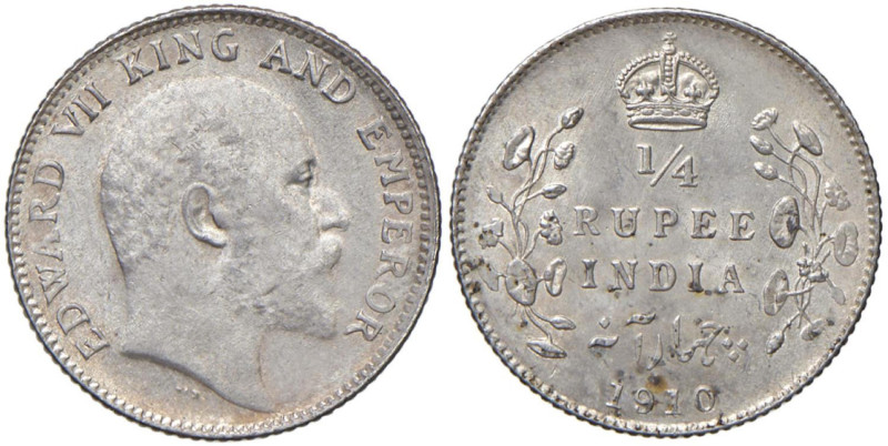 INDIA Edoardo VII (1901-1910) 1/4 Rupia 1910 - KM 506 AG (g 2,93) R Macchioline ...