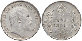 INDIA Edoardo VII (1901-1910) 1/4 Rupia 1910 - KM 506 AG (g 2,93) R Macchioline al R/.

FDC