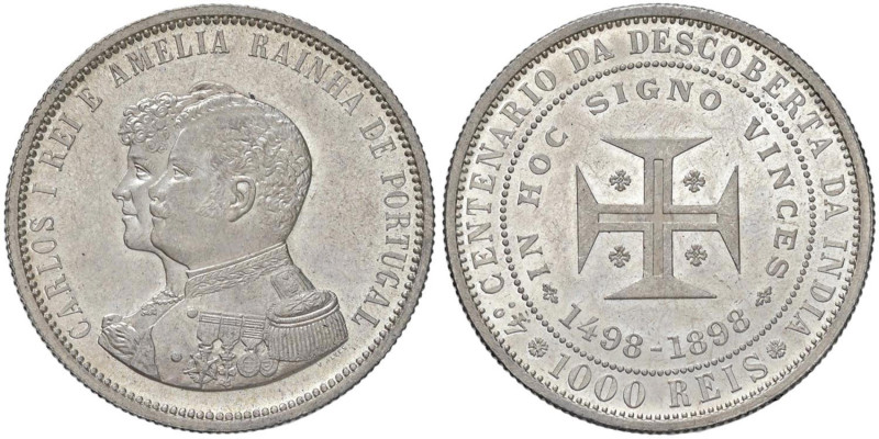 PORTOGALLO Carlo I (1889-1908) 1000 Reis 1898 - KM 539 AG (g 24,98) Minimi conta...