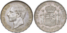 SPAGNA Alfonso XII (1874-1885) 5 Pesetas 1885 (18-87) MS M - KM 688 AG (g 25,05)

M. di SPL