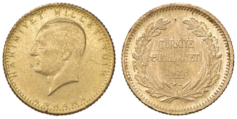 TURCHIA Repubblica (1923- ) 25 Kurush 1923/41 (1964) - KM 851 (g 1,80) AU Da mon...