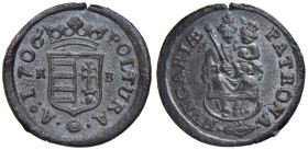 UNGHERIA Francesco II Ràcòczi (1704-1711) Poltura 1706 KB - KM 263.1 CU (g 2,83) 

SPL+/qFDC