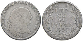 PARMA Ferdinando di Borbone (1765-1802) 6 Lire 1795 - MIR 1073/1 AG (g 7,00)

MB/qBB