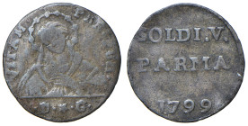 PARMA Ferdinando di Borbone (1765-1802) 5 Soldi 1799 - MIR 1087/8 MI (g 0,72)

MB