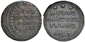 Pio VI (1775-1799) Fermo - Mezzo baiocco 1797 An. XXIII - Munt. 324 CU (g 4,31)

qSPL