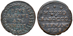 Pio VI (1775-1799) Fermo - Mezzo baiocco 1798 An. XXIII - Munt. 325 CU (g 3,82)

qSPL