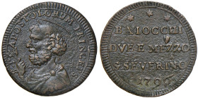 Pio VI (1775-1799) San Severino - 2 Baiocchi e mezzo 1796 - Munt. 407 CU (g 13,96) NC

qSPL