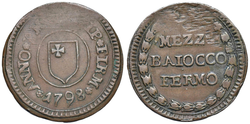 Repubblica romana (1798-1799) Fermo - Mezzo baiocco 1798 - Bruni 10 CU (g 5,14) ...