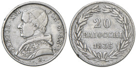 Gregorio XVI (1831-1846) Bologna - 20 Baiocchi 1835 An. V - MIR 31 AG (g 5,27) R 

MB/qBB