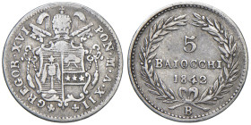 Gregorio XVI (1831-1846) Bologna - 5 Baiocchi 1842 An. XII - MIR 33d AG (g 1,30) R 

MB+/qBB