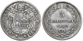 Gregorio XVI (1831-1846) Bologna - 5 Baiocchi 1843 An. XIII - MIR 33e AG (g 1,31) R 

BB