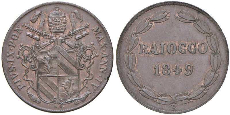 Pio IX (1846-1878) Baiocco 1849 An. IV - Munt. 31g CU (g 10,00)

SPL-FDC