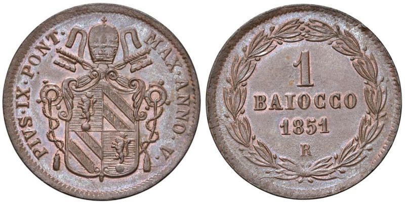 Pio IX (1846-1878) Baiocco 1851 An. V - Munt. 33a CU (g 9,67) 

FDC