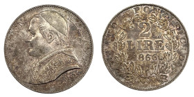 Pio IX (1846-1878) 2 Lire 1866 An. XXI - Munt. 48 AG (g 10,06)

FDC