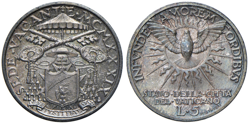 Sede vacante (1929) 5 Lire 1929 - Nomisma 932 AG (g 5,02) 

FDC