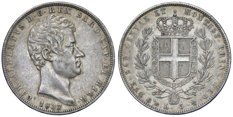 Carlo Alberto (1831-1849) 5 Lire 1837 G - Nomisma 686 AG (g 24,90) 

BB-SPL