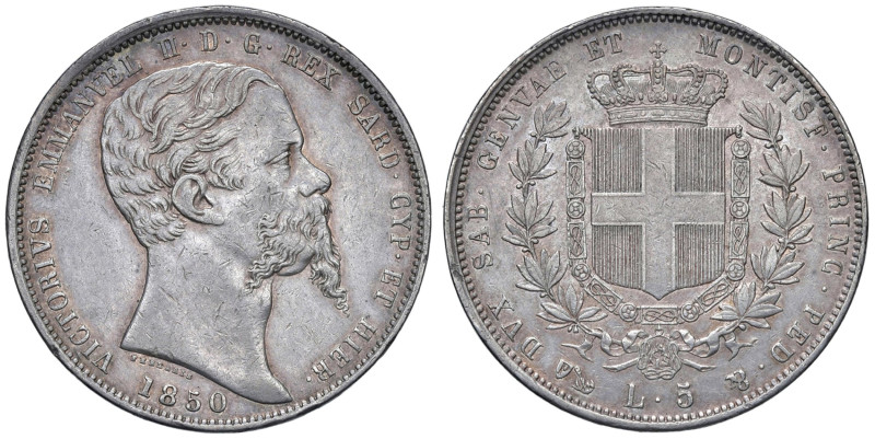 Vittorio Emanuele II (1849-1861) 5 Lire 1850 G - Nomisma 771 AG (g 24,97) R

q...