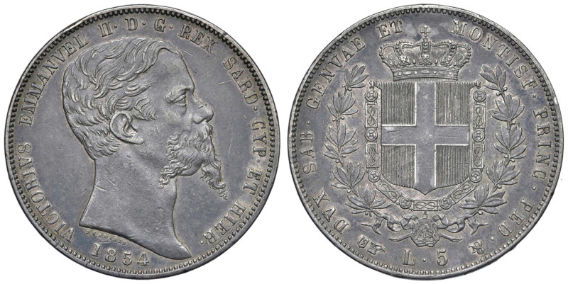 Vittorio Emanuele II (1849-1861) 5 Lire 1854 T - Nomisma 779 AG (g 24,93) R Colp...