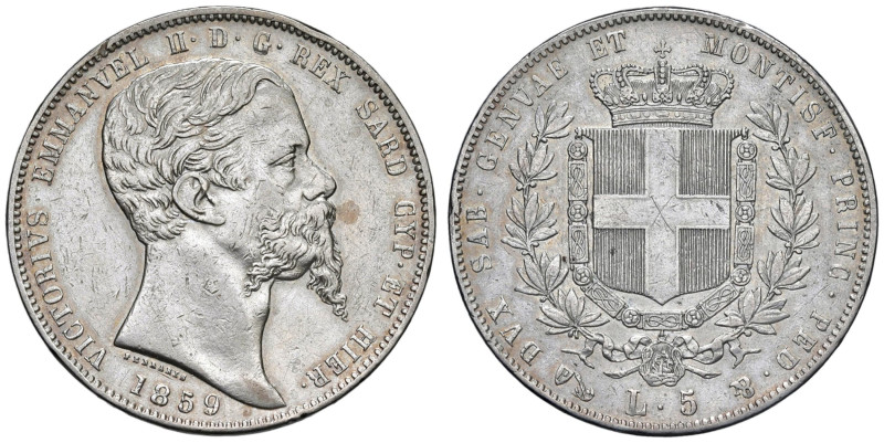Vittorio Emanuele II (1849-1861) 5 Lire 1859 G - Nomisma 788 AG (g 24,94) R Colp...