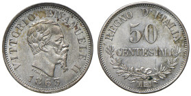 Vittorio Emanuele II (1861-1878) 50 Centesimi 1863 M valore - Nomisma 925 AG 

qFDC