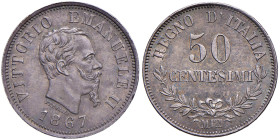 Vittorio Emanuele II (1861-1878) 50 Centesimi 1867 M valore - Nomisma 929 AG 

FDC