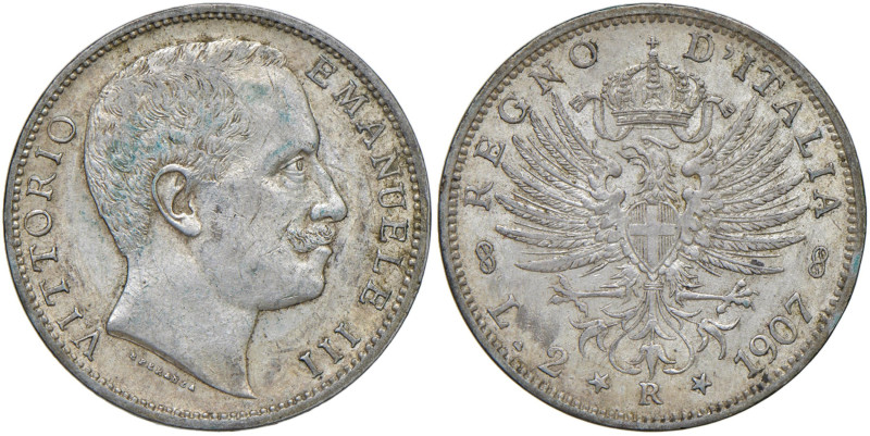 Vittorio Emanuele III (1900-1946) 2 Lire "Aquila sabauda" 1907 - Nomisma 1157 AG...