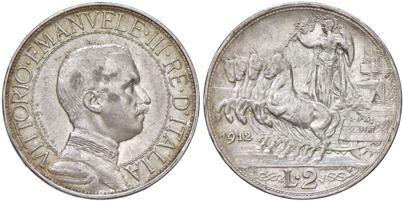Vittorio Emanuele III (1900-1946) 2 Lire "Quadriga" 1912 - Nomisma 1161 AG Macch...