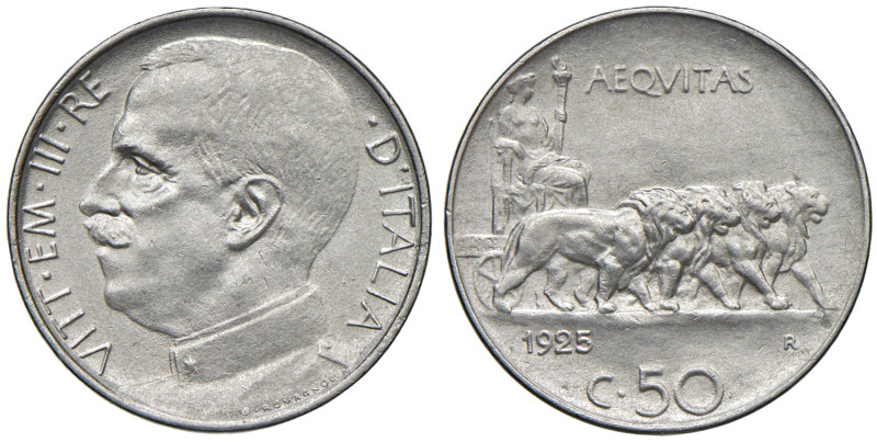 Vittorio Emanuele III (1900-1946) 50 Centesimi "Leoni" 1925 contorno liscio - No...