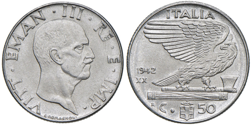 Vittorio Emanuele III (1900-1946) 50 Centesimi "Impero" 1942 An. XX - Nomisma 12...