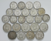 Vittorio Emanuele II (1861-1878) Lotto di 24 monete in argento: nove monete da 2 Lire 1863; 15 monete da una Lira 1863.

come da foto