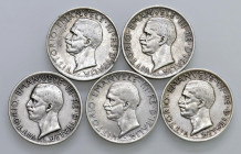 Vittorio Emanuele III (1900-1946) Lotto di 5 monete da 5 Lire anni 1926, 1927, 1928, 1929, 1930 in AG

come da foto