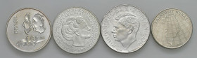 WORLD COINS Lotto di 5 monete d'argento: BRASILE 20 Cruzeriros 1972; ROMANIA 500 Lei 1941; DANIMARCA 2 Kroner 1952 e 10 Kroner 1972; EGITTO 10 Piastre...