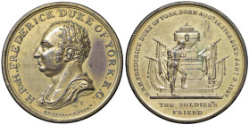 GRAN BRETAGNA Federico Augusto di Hannover (1763-1827) Medaglia 1827 anno della scomparsa del duca Opus: T. W. Ingram. D. Birmm AE dorato (g 35,46 - Ø...