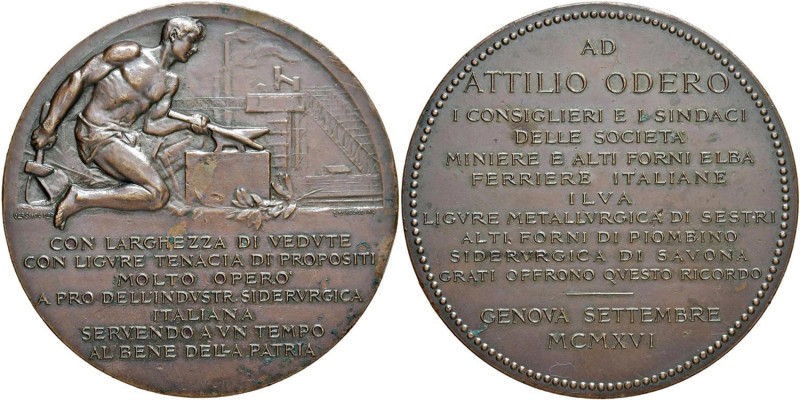 GENOVA Attilio Odero (1854-1945) Medaglia 1916 Industrie Siderurgiche Liguri e T...