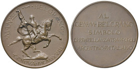 GENOVA Manuel Belgrano (1770-1820) Medaglia 1927 Posa della statua equestre del generale argentino in piazza Tommaseo AE (g 17 - Ø 37,47 mm) 

qFDC