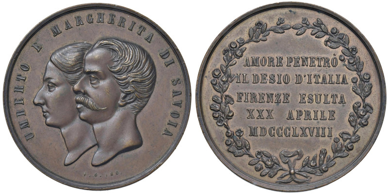 Umberto I (1878-1900) Medaglia 1868 Firenze in onore del matrimonio tra Umberto ...