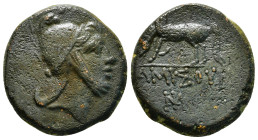 PONTOS. Amisos. Time of Mithradates VI Eupator (Circa 100-95 or 80-70 BC). Ae.
Obv: Head of Perseus right, wearing Phrygian cap.
Rev: AMIΣOY.
Pegasos ...