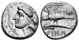 PAPHLAGONIA. Sinope. Siglos or Drachm (Circa 330-300 BC). Phageta-, magistrate.
Obv: Head of nymph left, with hair in sakkos.
Rev: ΦΑΓΕΤΑ / ΣINΩ.
Sea-...