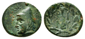 TROAS. Birytis. Ae (4th-3rd centuries BC).
Obv: Beardless head of Kabeiros left, wearing pilos; stars flanking pilos.
Rev: BIPY.
Club within wreath.
S...