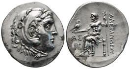 KINGS OF MACEDON. Alexander III 'the Great' (336-323 BC). Tetradrachm.
Obv: Head of Herakles right, wearing lion skin.
Rev: AΛEΞANΔPOY.
Zeus seated...