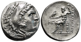 KINGS OF MACEDON. Alexander III 'the Great' (336-323 BC). Tetradrachm.
Obv: Head of Herakles right, wearing lion skin.
Rev: AΛEΞANΔPOY.
Zeus seated...
