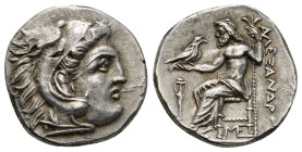 KINGS OF MACEDON. Alexander III 'the Great' (336-323 BC). Drachm.
Obv: Head of Herakles right, wearing lion skin.
Rev: AΛΕΞΑΝΔΡΟΥ.
Zeus seated left...