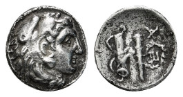 KINGS OF MACEDON. Alexander III 'the Great' (336-323 BC). Hemiobol. Uncertain eastern mint.
Obv: Head of Herakles right, wearing lion skin.
Rev: Club ...