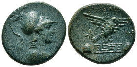 PHRYGIA. Apameia. Ae (Circa 88-40 BC).
Obv: Helmeted bust of Athena right.
Rev: AΠΑΜΕΩN 
Eagle alighting right on maeander pattern; piloi of the diosk...