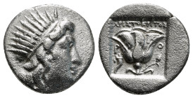CARIA. Rhodes. Drachm (Circa 190-170 BC).
Obv: Radiate head of Helios right.
Rev: P - O.
Rose with bud to right. Control: all within incuse square....